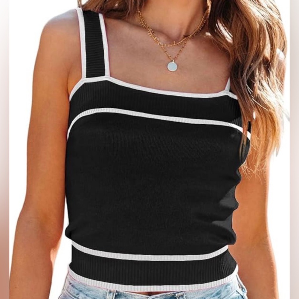 Dokotoo Black White Ribbed Knit Tank Blouse Small